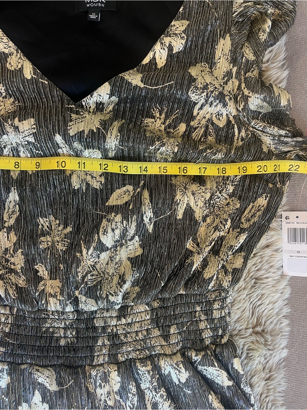 MSK Floral Pleated V-Neck Midi Dress metallic 1X NWT - Picture 5 of 6